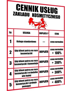 ŻARTOBLIWY CENNIK GABINETU KOSMETYCZNEGO - HIT (s)