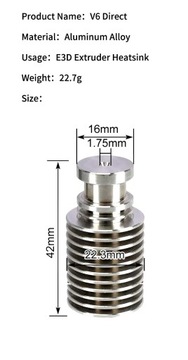 HOTEND u - Радиатор E3D V6, КОРОТКИЙ - 1,75 мм.