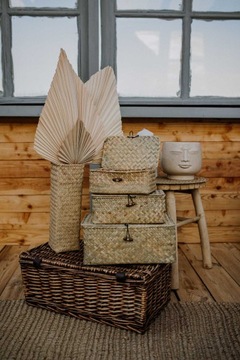 НАБОР ПЛЕТЕНЫХ КОРЗИН BOHO, НАТУРАЛЬНЫЕ КОРОБКИ, ЗАКРЫВАЮЩИЕСЯ НА ПРЯЖКЕ, 3 ШТ.