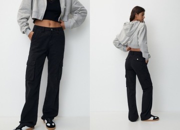 Pull&Bear spodnie damskie bojówki z szerokimi nogawkami 44