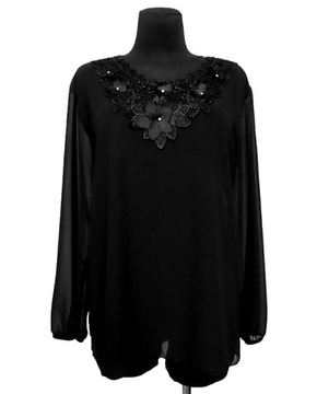 ELEGANCKA BLUZKA TUNIKA ozdobne kwiaty * włoska OVERSIZE czarna