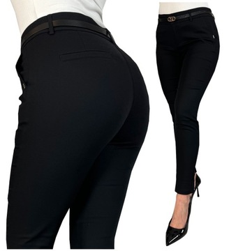 ELEGANCKIE SPODNIE DAMSKIE DŁUGIE CYGARETKI FREESIA PASEK XL