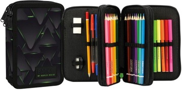 PIÓRNIK SZKOLNY POTRÓJNY 3 komory z wyposaże. BACKUP EW49 Cyber Triangles