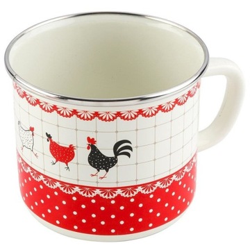 KUBEK EMALIOWANY EMALIA KURKI BIAŁY 12CM 1,2L INDU