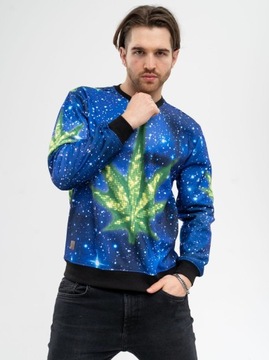 Bluza Bez Kaptura MĘSKA CREWNECK MODNA LIŚĆ WEED Niebieska 2XL