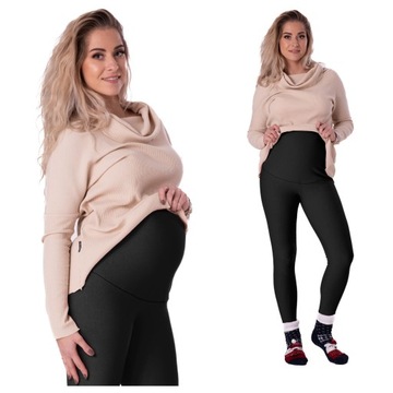 LEGINSY CIĄŻOWE OCIEPLANE GETRY NA ZIMĘ GRUBE CZARNE BAWEŁNIANE LEGGINSY XL