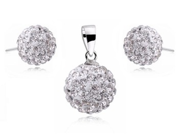 KOMPLET SREBRNY KRYSZTAŁKI SWAROVSKI KULKI KULE SHAMBALLA DISCOBALL WKRĘTKI