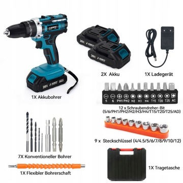 НАБОР АККУМУЛЯТОРНЫХ ОТВЕРТОК МНОГОФУНКЦИОНАЛЬНАЯ УДАРНАЯ ДРЕЛЬ 20 В + 2 АККУМУЛЯТОРА