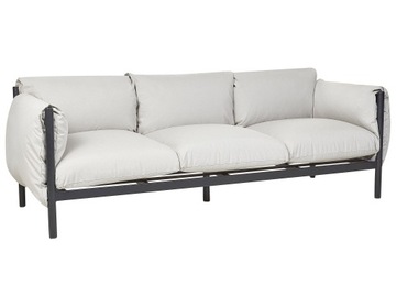 Sofa ogrodowa 3-osobowa metalowa z szarymi poducha