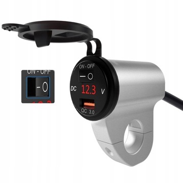 ЗАРЯДНОЕ УСТРОЙСТВО ДЛЯ МОТОЦИКЛА 3.4A USB QC3.0 ВОЛЬТМЕТР 12В