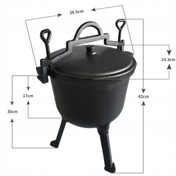 ЧУГУННЫЙ КАЛДЕЛЬ, Венгерский охотничий котелок, жареное мясо, 4л, для камина ГРИЛЬ