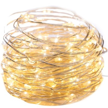 LAMPKI DRUCIKI 50 LED BATERIE BIAŁE CIEPŁE ŚWIATŁO