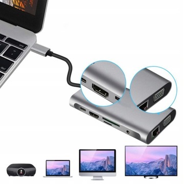 АДАПТЕР-ХАБ 10в1 USB-C HDMI 4K для MacBook VGA SD