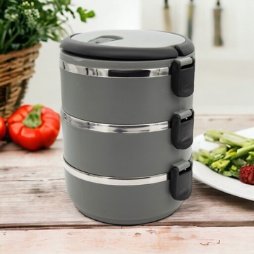 ТЕРМОШКАФ, НЕРЖАВЕЮЩИЙ ОБЕДЕННЫЙ КОНТЕЙНЕР С РУЧКОЙ, 3 ПРЕДМЕТА