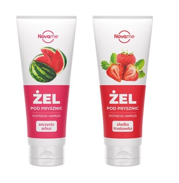 NOVAME ZESTAW ŻELI POD PRYSZNIC SŁODKA TRUSKAWKA 250 + SOCZYSTY ARBUZ 250ml