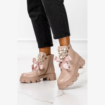 БОТИНКИ ЖЕНСКИЕ НА ПЛАТФОРМЕ С ЖЕМЧУГОМ, ЛЕНТА 41