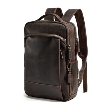 Skórzany plecak męski plecaki szkolne laptop Brązowy