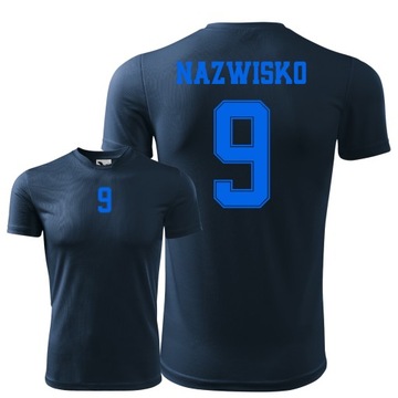 Koszulka piłkarska granat na WF z nadrukiem 158poliester juniorska 12lat