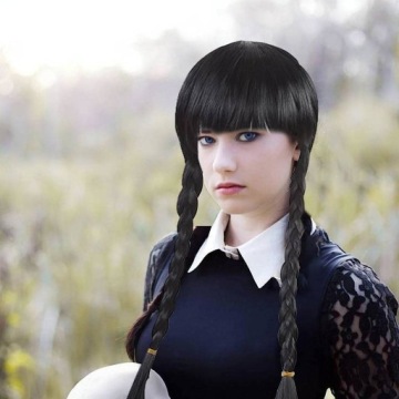 ПАРИК ДЛЯ ВОЛОС WEDNESDAY ADDAMS COSPLAY, КОСЫ С ЧЕЛКОЙ 60 СМ - Полный