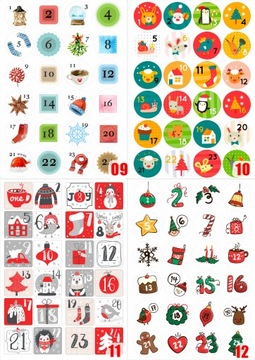 АДВЕНТ-КАЛЕНДАРЬ a5 24 РОЖДЕСТВЕНСКИЕ НАКЛЕЙКИ 3,3 см выкройки