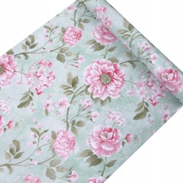 Tapeta na ścianę folia okleina samoprzylepna niebieska kwiaty różowe 9007