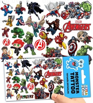 TATUAŻE ZMYWALNE TYMCZASOWE DLA DZIECI DZIECIĘCE AVENGERS WZORY ORYGINALNE