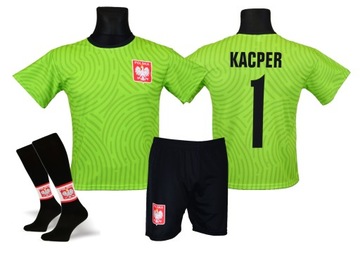 SZCZĘSNY lub NADRUK strój + getry rozm. 128