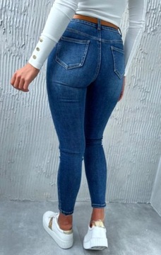 SPODNIE JEANS SKINNY FIT M.SARA WYSOKI STAN OZDOBNE GUZIKI rozm. S / 27