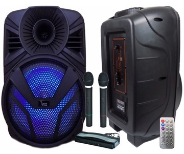 MOCNA KOLUMNA PRZENOŚNA BLUETOOTH KARAOKE + 2 MIKROFONY BEZPRZEWODOWE