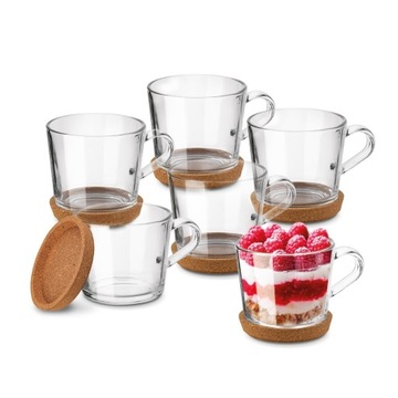 6 БОЛЬШИХ СТЕКЛЯННЫХ КРУЖЕК, набор: кофейные кружки, чайные стаканы + подушечки