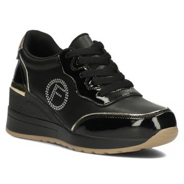 Buty damskie sneakersy na koturnie skórzane czarne Filippo DP4660 37