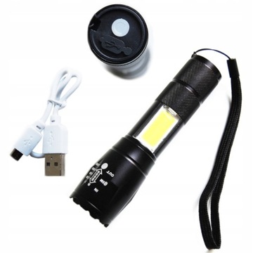 LATARKA KIESZONKOWA LED ZOOM USB XPE COB TAKTYCZNA SOLIDNA SURVIVALOWA