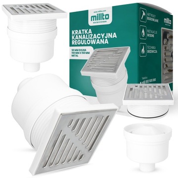 KRATKA ŚCIEKOWA 50 MM 15x15 CM ODPŁYWOWA REGULOWANA SYFON BRODZIKA DOLNA