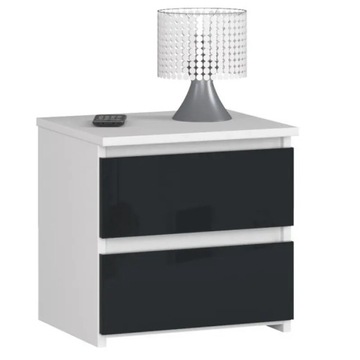 Mały stolik nocny biały grafit 2 szuflady 40 cm