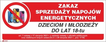 Tabliczka ZAKAZ SPRZEDAŻY NAPOJÓW ENERGETYCZNYCH
