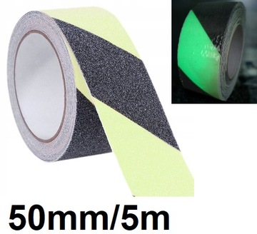 TAŚMA ANTYPOŚLIZGOWA FLUORESCENCYJNA CZARNa FOTO świecąca ostrzegawcza 5m