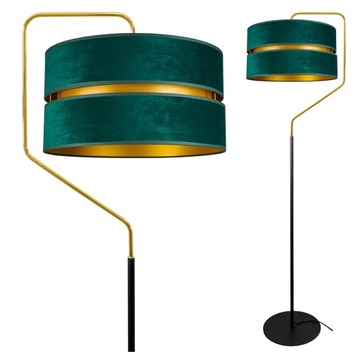 NOWOCZESNA LAMPA STOJĄCA PODŁOGOWA ZŁOTA ABAŻUR WELUR LOFT LED