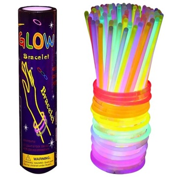 PAŁECZKI OPASKI BRANSOLETKI FLUORESCENCYJNE ŚWIECĄCE 100 SZT GLOW STICKS
