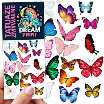 TATUAŻE ZMYWALNE DLA DZIECI MOTYLKI WZORY ORYGINALNE