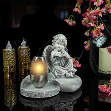 СЕРАЯ ГИПСОВАЯ ФИГУРКА Гробница СОЛНЕЧНАЯ СВЕТОДИОДНАЯ ЛАМПА