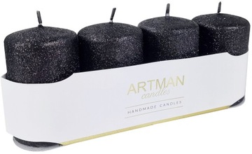 BROKAT ŚWIECE 4-PACK czarny ARTMAN 9cm ŚWIECZKA