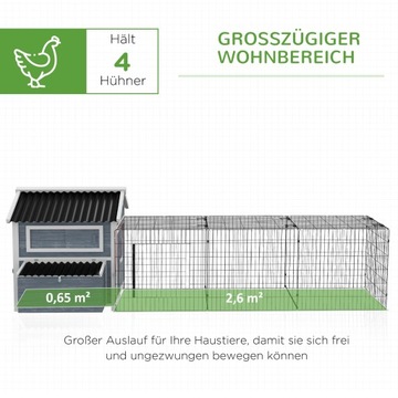 Деревянный курятник с бегом, клеткой, вольером, серый