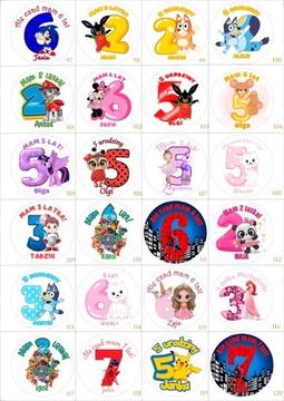 НАКЛЕЙКИ на день рождения 1 2 3 4 5 6 7 8 с именами 4,5 см 6 шт. персонализированные