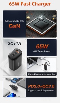 Зарядное устройство Essager 65 Вт GaN USB Type C для ноутбука PPS 45 Вт 25 Вт Быстрая зарядка для S