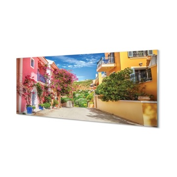 Ścienny panel Grecja Kwiaty budynki góra 125x50 cm