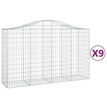 Zestaw 9 koszy gabionowych 200x50x120/140 srebrny