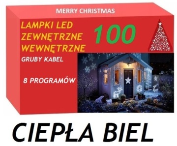 100LED CIEPŁA BIEL LAMPKI CHOINKOWE WEWNĘTRZNE/ZEW