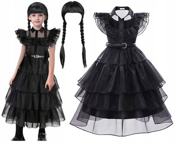 WEDNESDAY ADDAMS STRÓJ SUKIENKA PERUKA,134-146