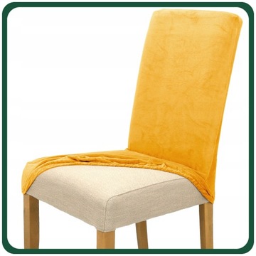 ZESTAW 4 SZT. POKROWCE POKROWIEC NA KRZESŁO MUSZTARDOWY WELUR ELASTYCZNY