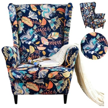 POKROWIEC FOTEL USZAK KOLOROWY KWIATY LIŚCIE WZORY ELASTYCZNY POKROWCE